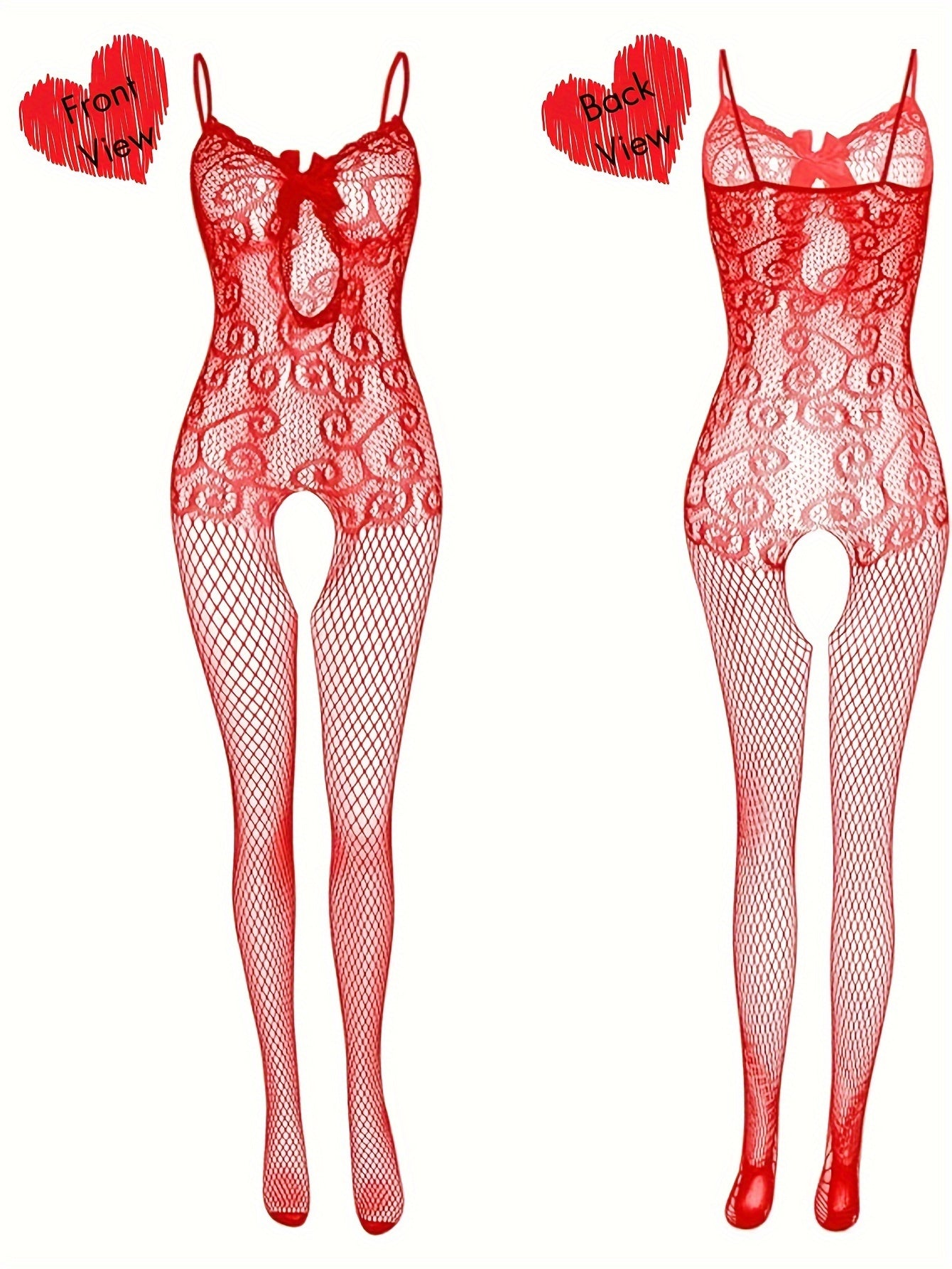Women's Red Lace Fishnet Bodysuit for Date Nights Parties and Special Occasions