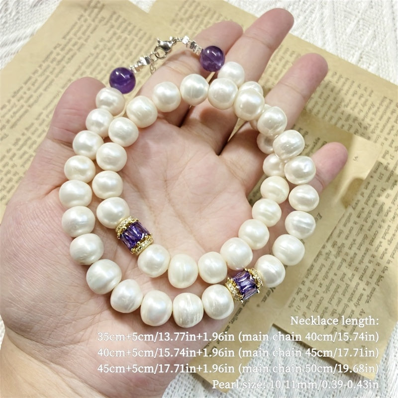 Women's Freshwater Pearl Necklace Natural White Elegant Gift Box