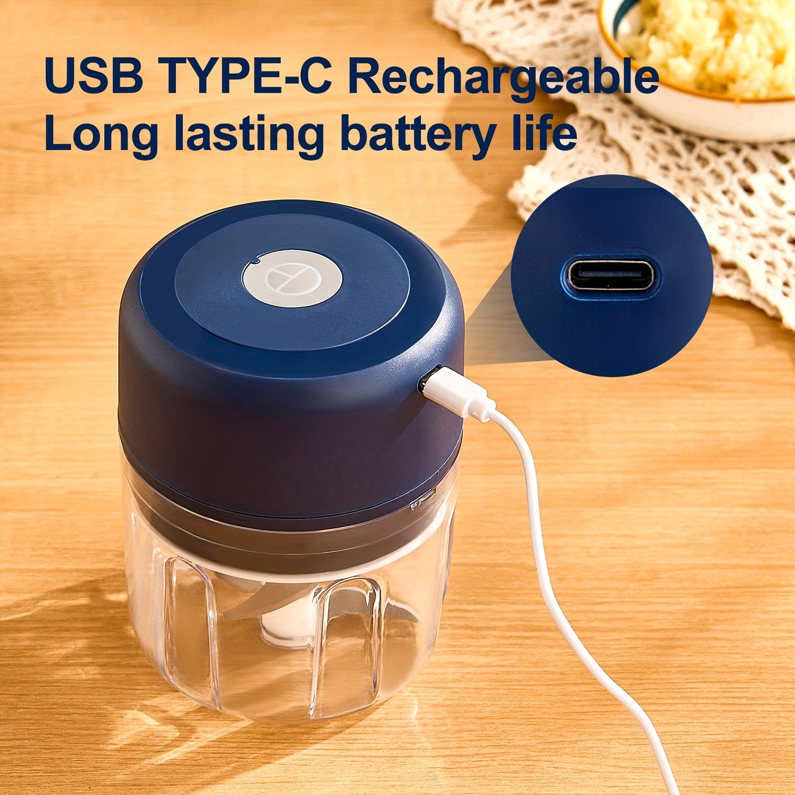 Portable Electric Garlic Chopper 250ml Rechargeable Wireless Food Processor