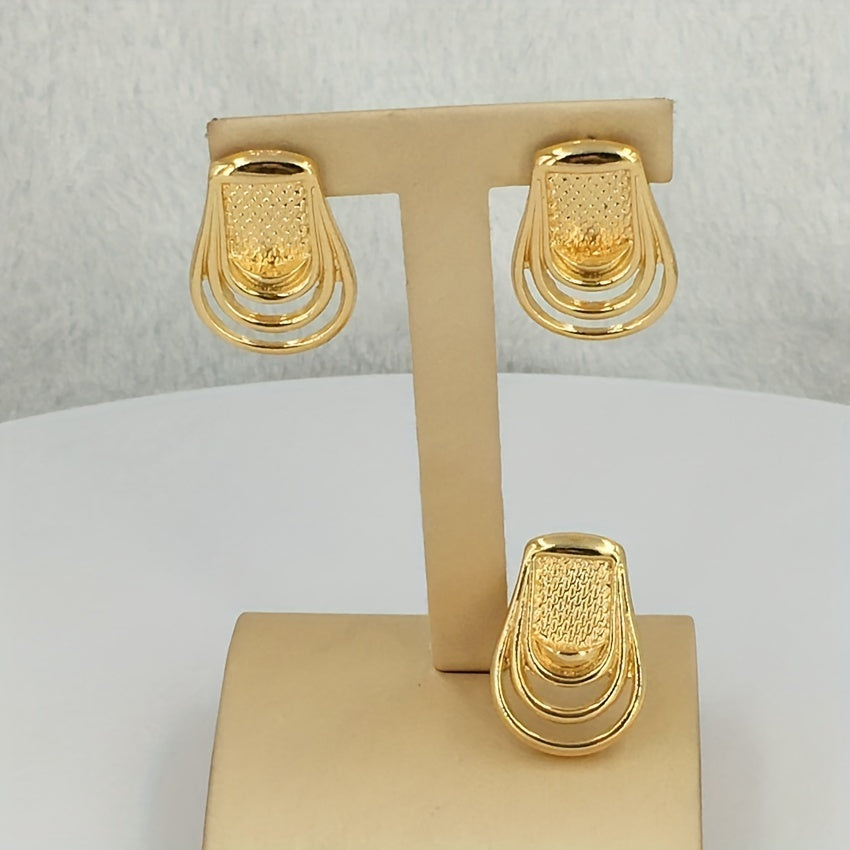 Gold Plated Jewelry Set with Earrings Necklace Bracelet Ring for Parties