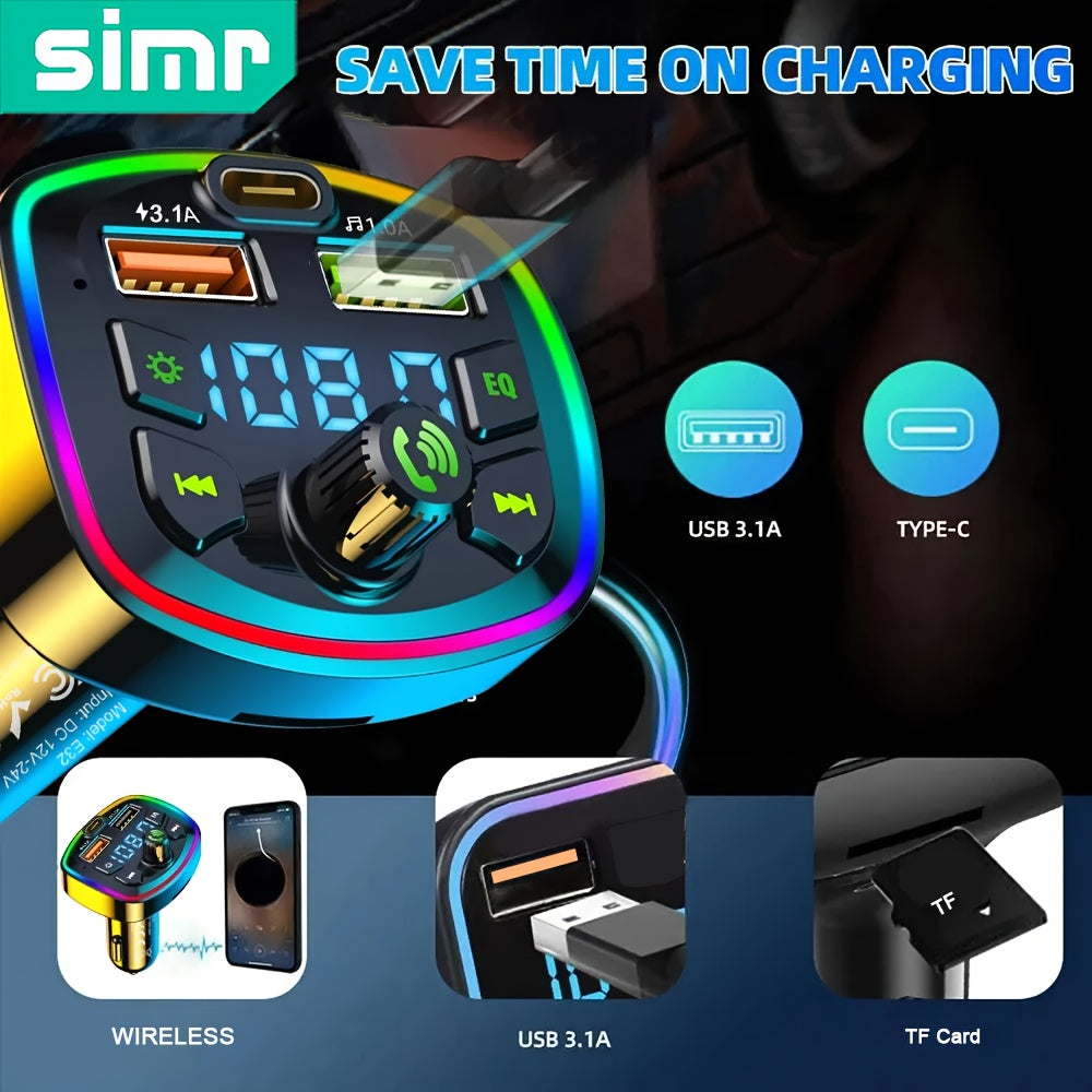 Wireless Car FM Transmitter with Dual USB-C Ports ABS Material for Vehicles