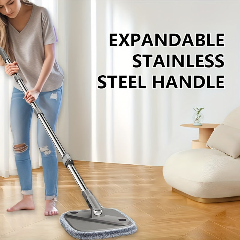 "Kvadratli aylanuvchi mopa va chelak to'plami, iflos va toza suv uchun o'z-o'zini ajratish tizimi, yog'och, plitka va marmar pollari uchun o'z-o'zini siqish 360° aylanuvchi mop-boshi - 2 ta padni o'z ichiga oladi"