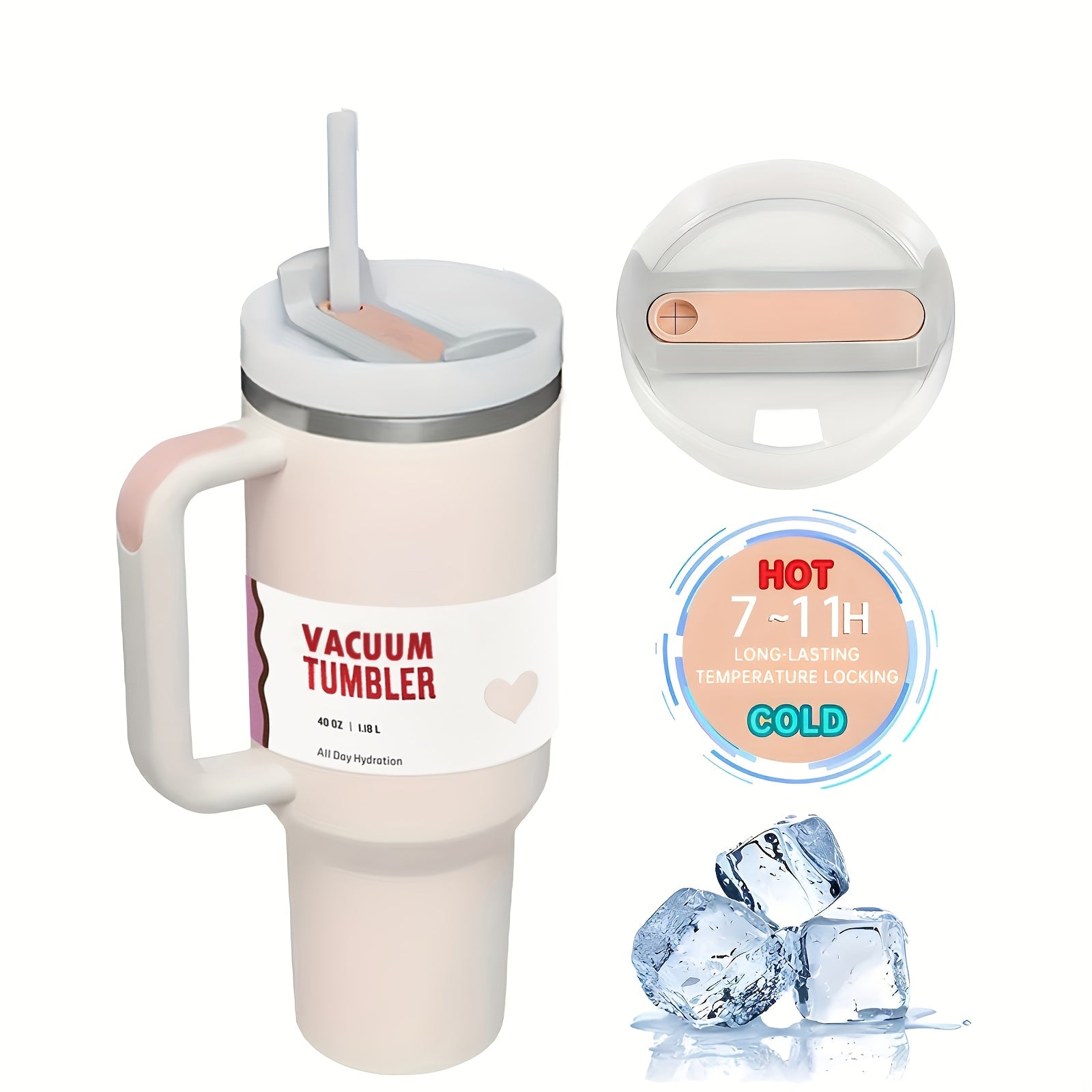 40oz Stainless Steel Travel Mug with Lid and Straw Double Wall BPA-Free Shatterproof Oval Design