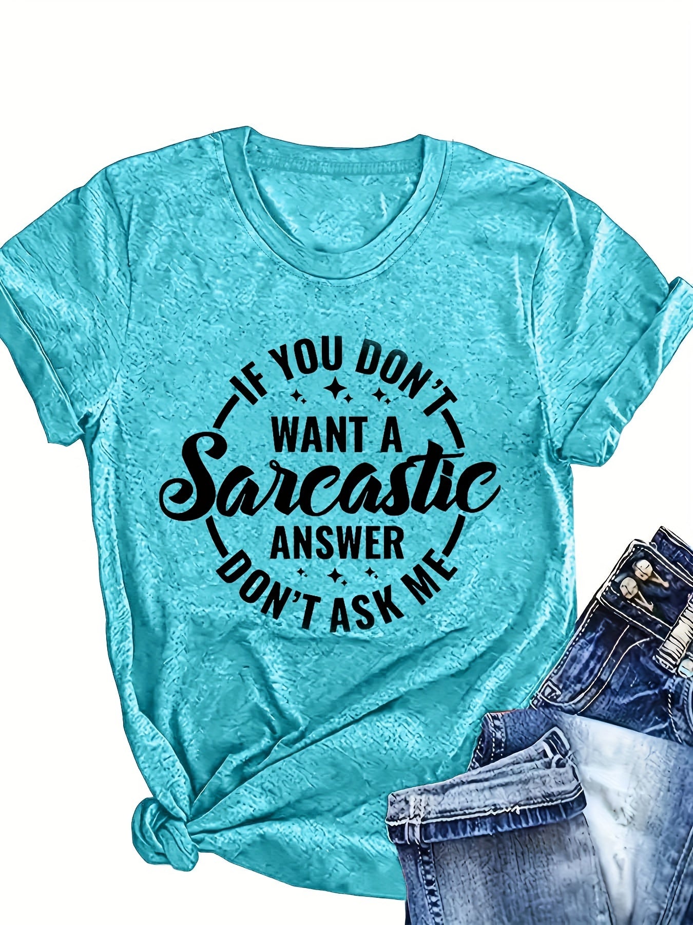 Women's Short Sleeve Graphic T-Shirts Pack with Humorous Quotes Navy Turquoise Black