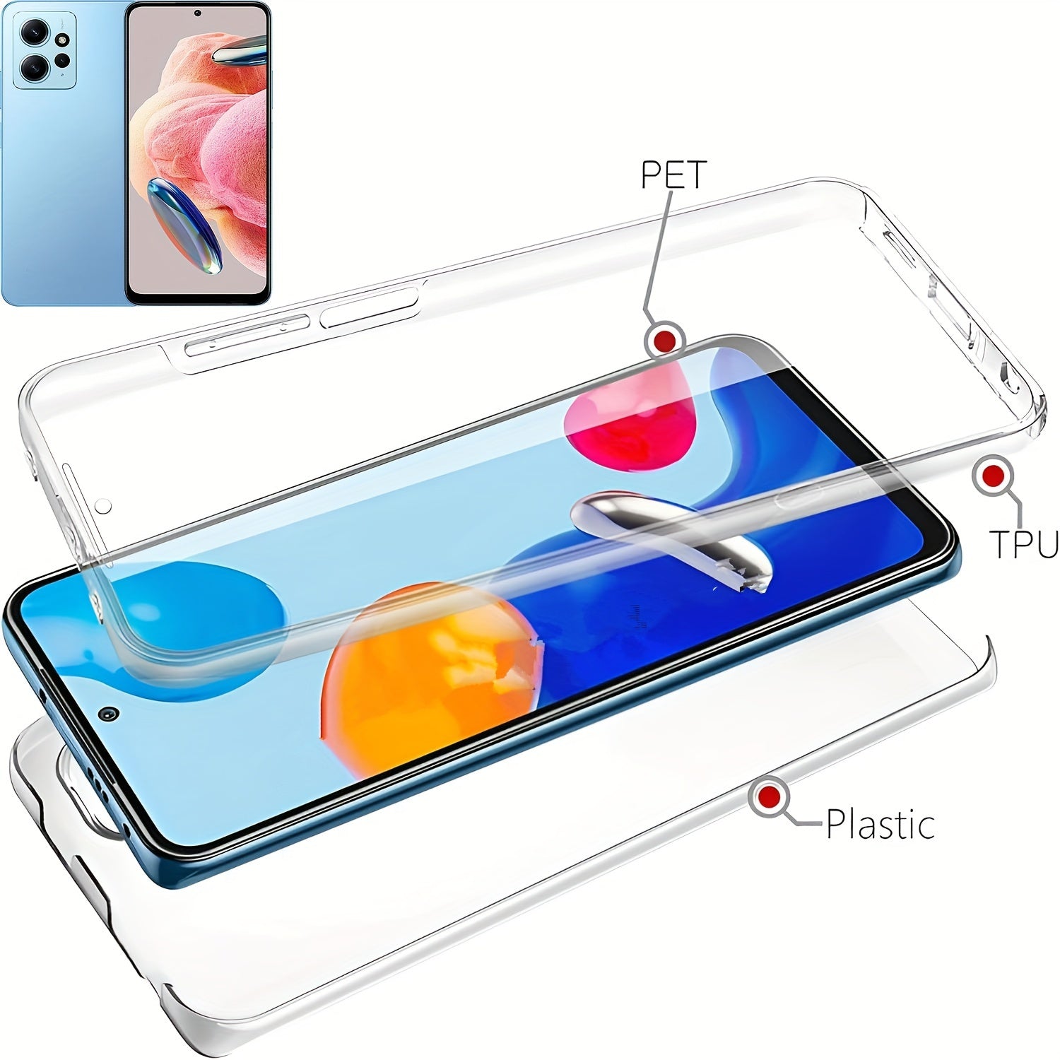 360 Full Body Phone Case for Xiaomi Models with Double Transparent Cover and Screen Protector