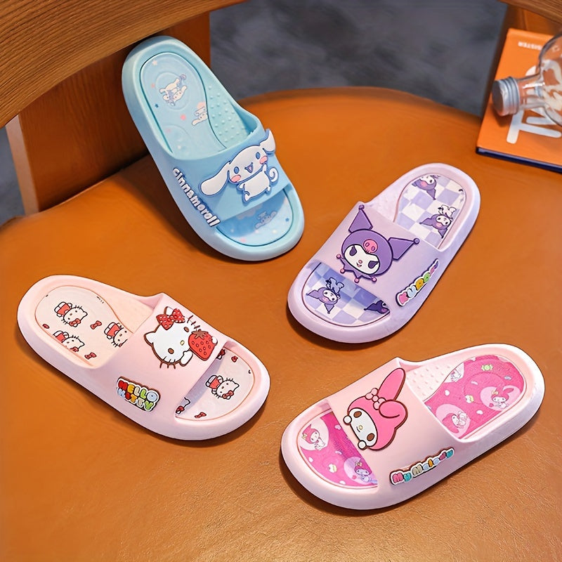 Girls' Pink PVC Slippers Non-Slip Indoor Slides Cartoon Design for Spring Summer