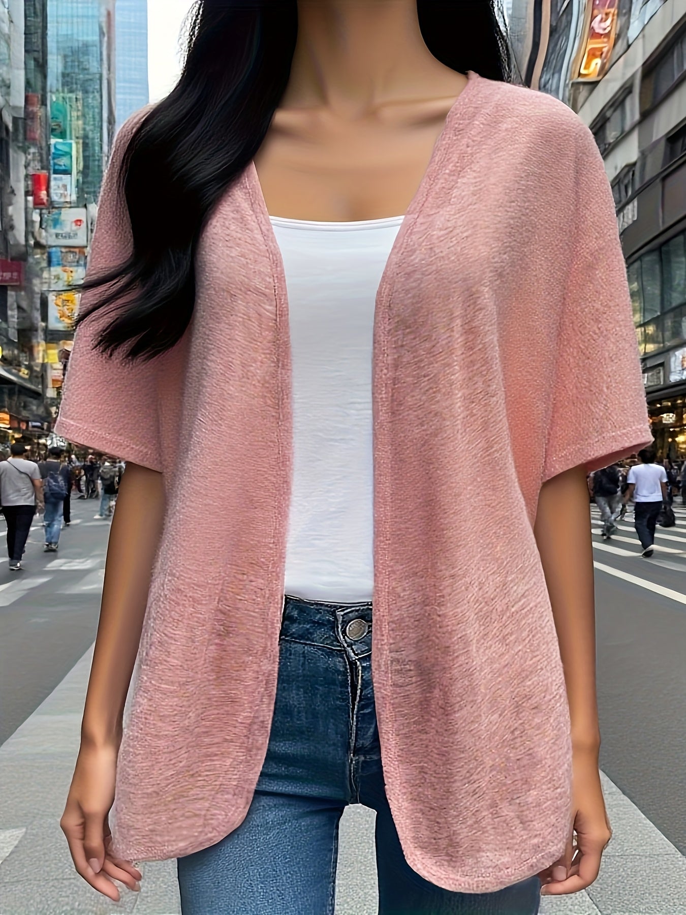 Plus Size Women's Lightweight Breathable Open Front Cardigan Casual Oversized Spring Summer