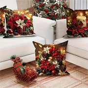 Linen Christmas Throw Pillow Cover Vintage Floral Bell Design Red Yellow Velvet