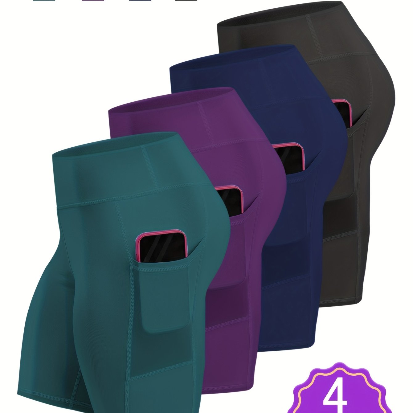 Women's Plus Size Yoga Shorts with Pockets Tummy Control Running Pants