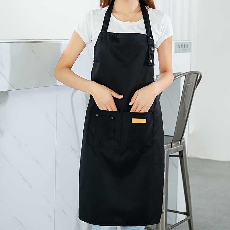 Water-Resistant Polyester Kitchen Apron with Pockets, Adjustable Shoulder, 68x78cm