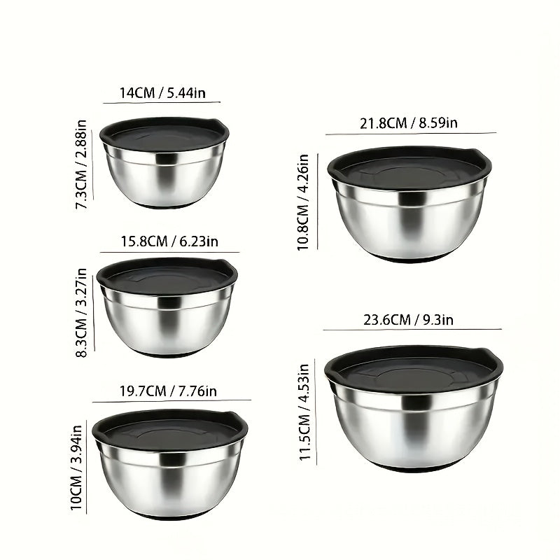 5pcs Stainless Steel Nesting Bowls Set with Airtight Lids for Baking and Serving
