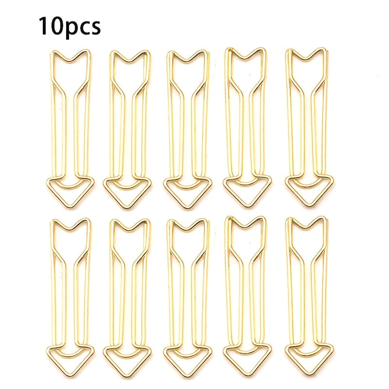 10 Colorful Arrow-Shaped Paper Clips Metal Spiral Office Data Clips Memo Binding Clips