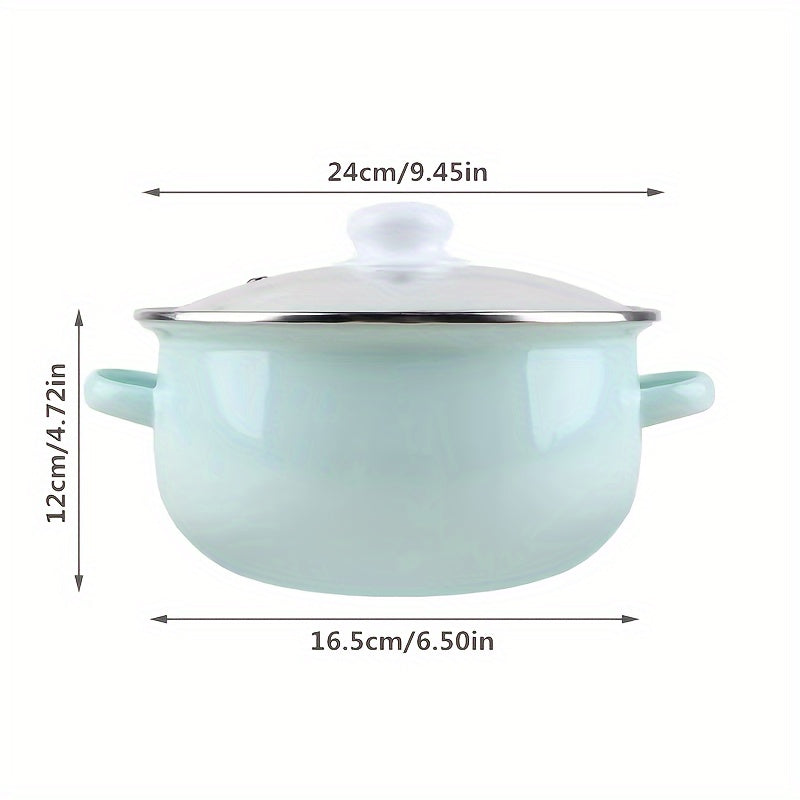 Enamel Stockpot with Lid Double Handle Thickened Design 22cm Mint Green