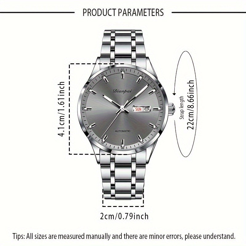 Men's Mechanical Watch Business Style Calendar Stainless Steel Band