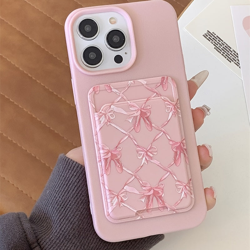 2 шт. TPU чехлы для телефона с самоклеящимся держателем для карт и бантом для серии iPhone 11 12 13 14 15 16