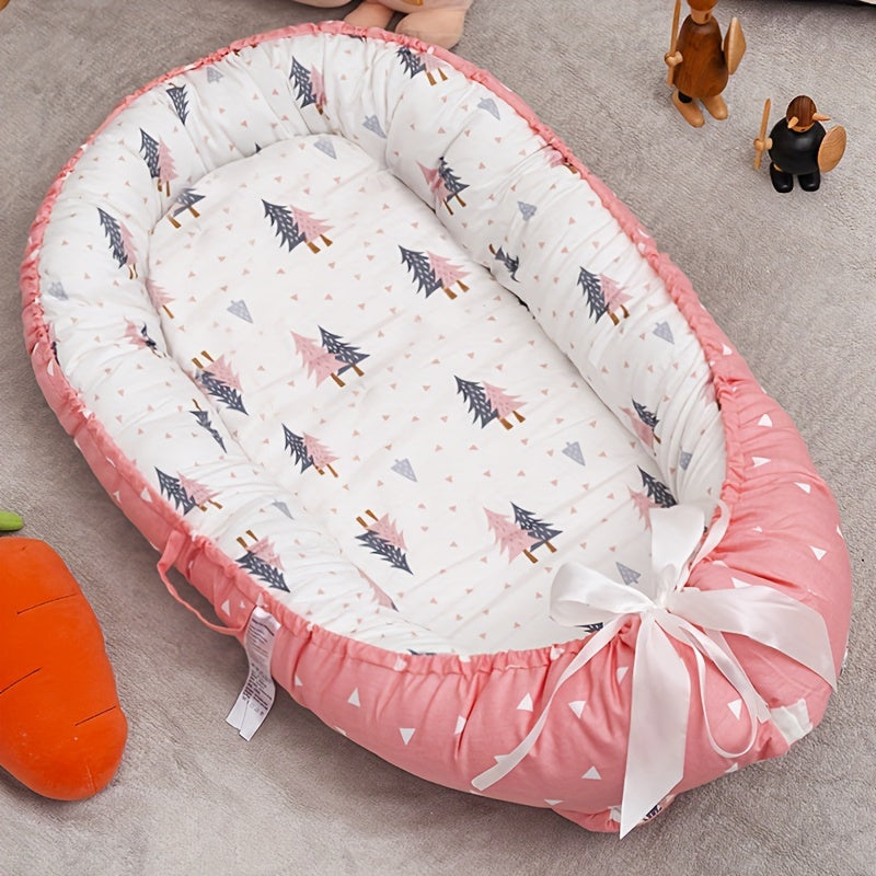 Kids Travel Bed Portable Foldable Washable with Anti-Pressure Cotton and Removable Pillow