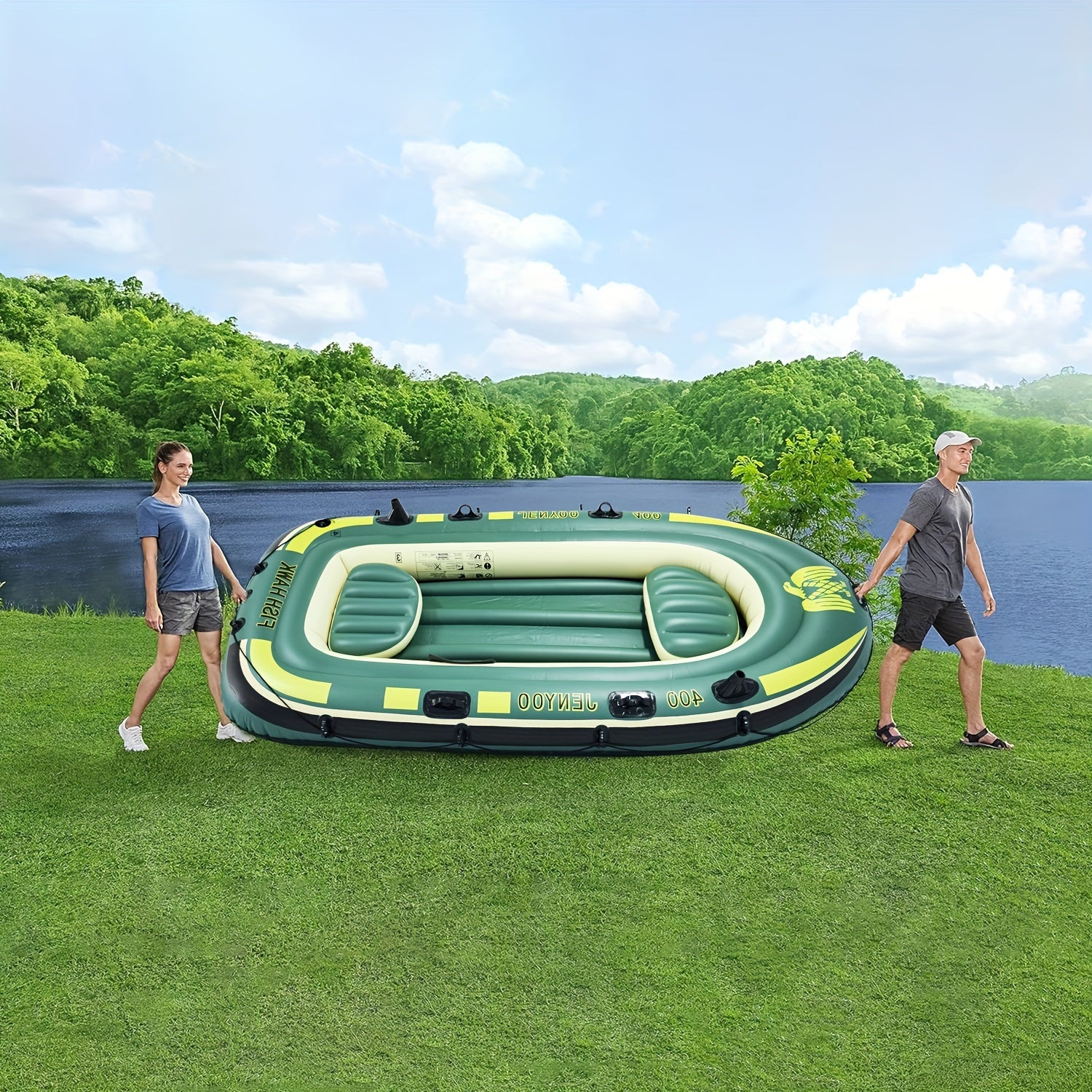 Inflatable PVC Fishing Kayak with Rudder and High-Output Pump