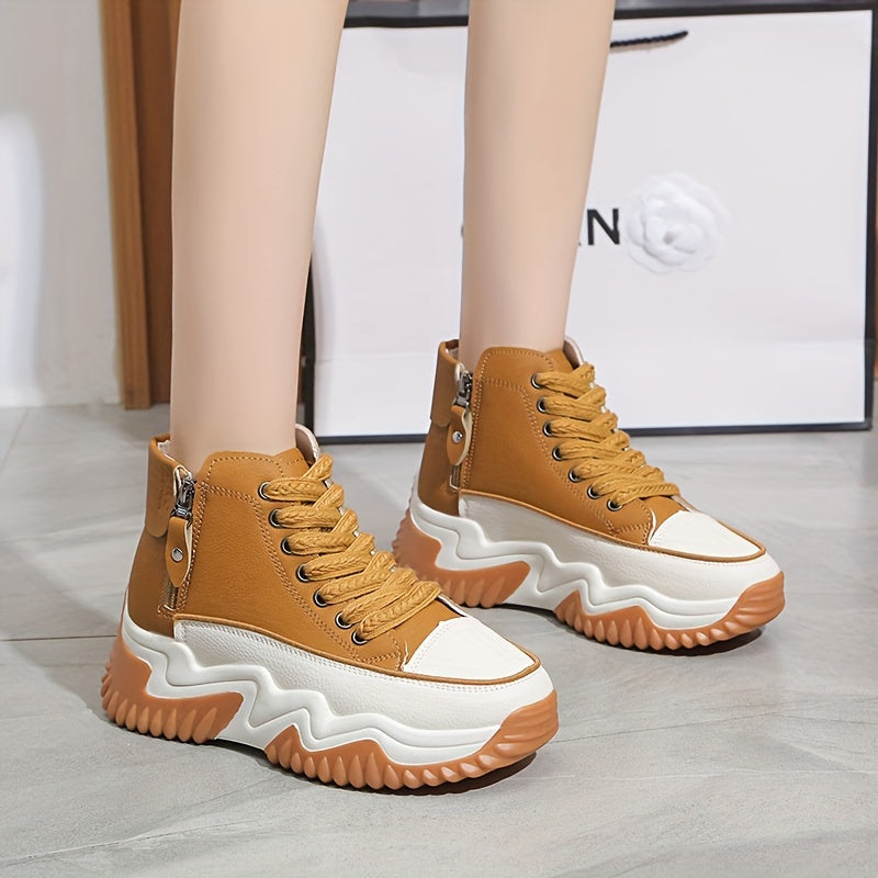 Ayollar uchun Chunky Platform Dad Sneakers O'rta-cho'ntak Kundalik Oyoq kiyimlar Nafas oladigan PU gomey tizza