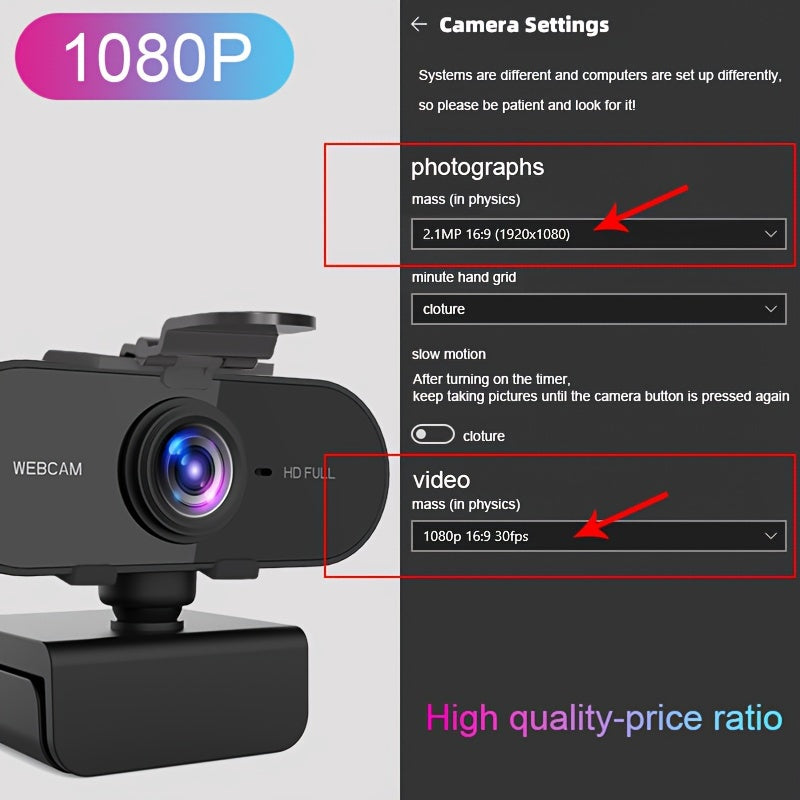 Full HD 1080P USB Webcam for PC Video Recording and Streaming