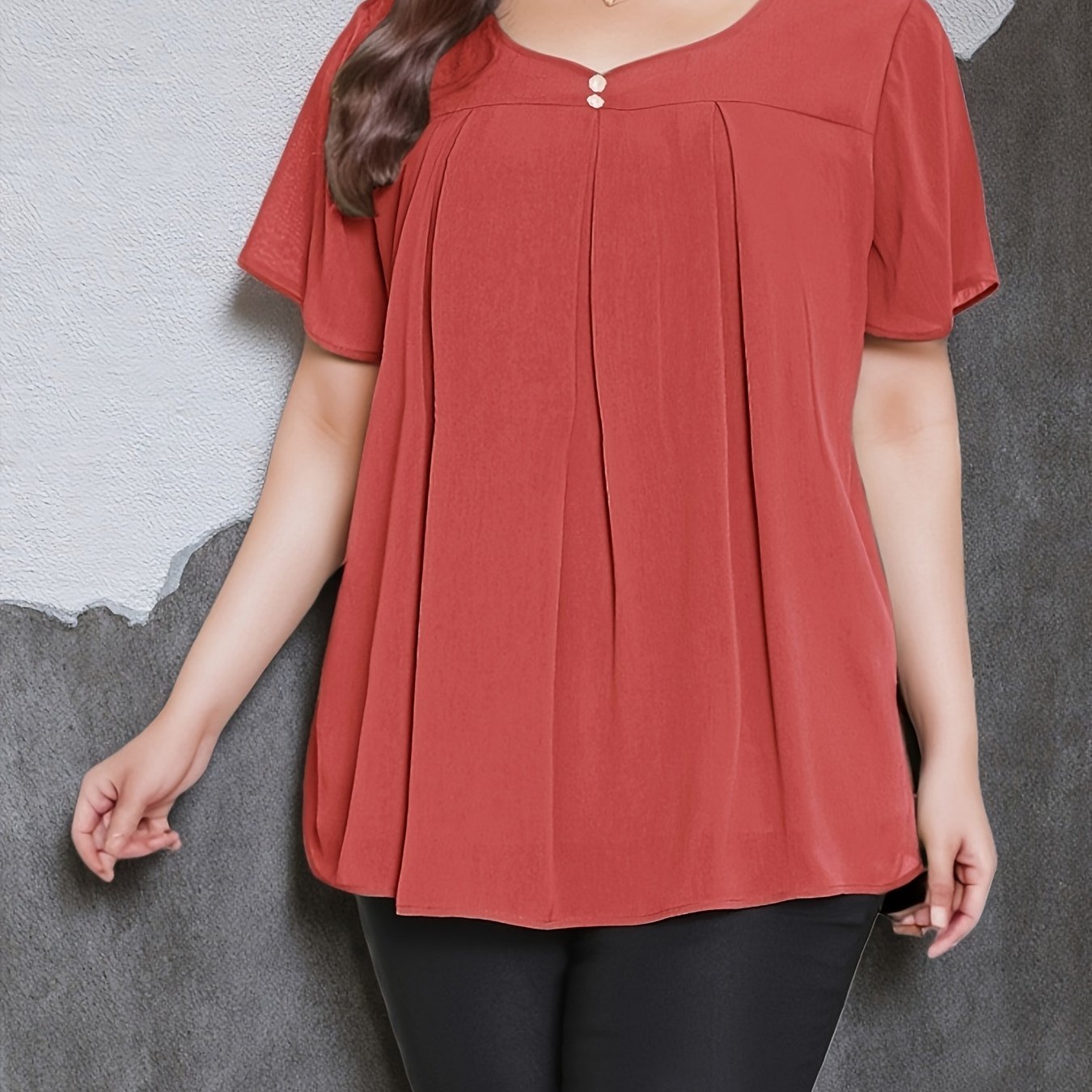 Plus Size Women's Casual Blouse Short Sleeve Vivid Purple Loose Fit Comfortable Top