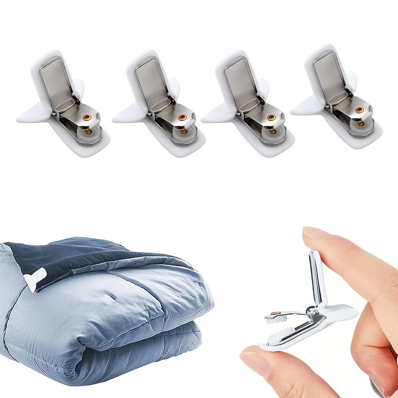 Set of 4 White Bedding Clips Non-Slip Comforter Clips with Foam Padding