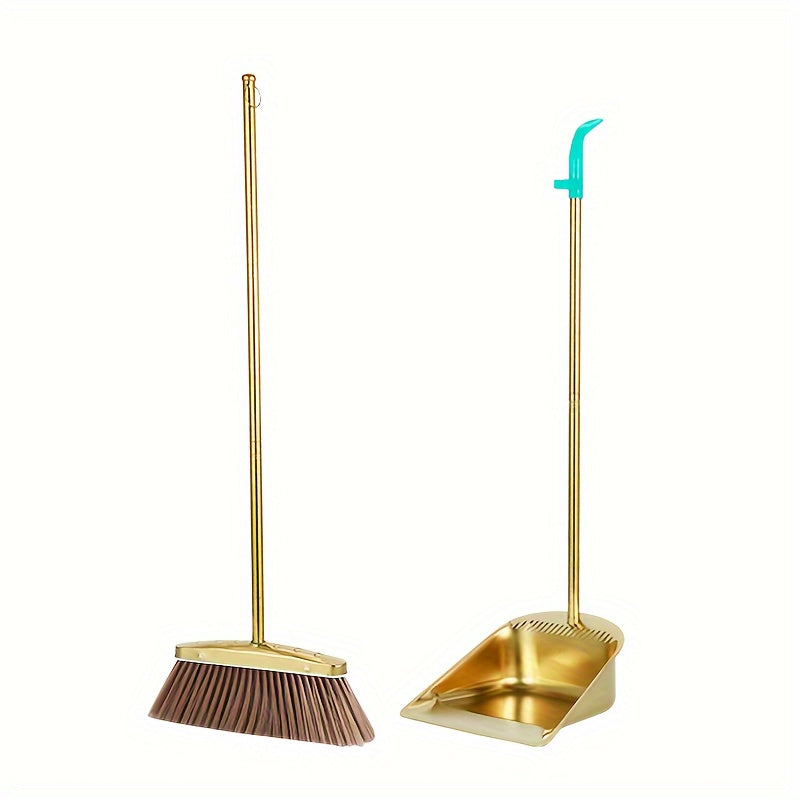 Stainless Steel Broom and Dustpan Set with Serrated Edge Long Handle Indoor Outdoor Cleaning