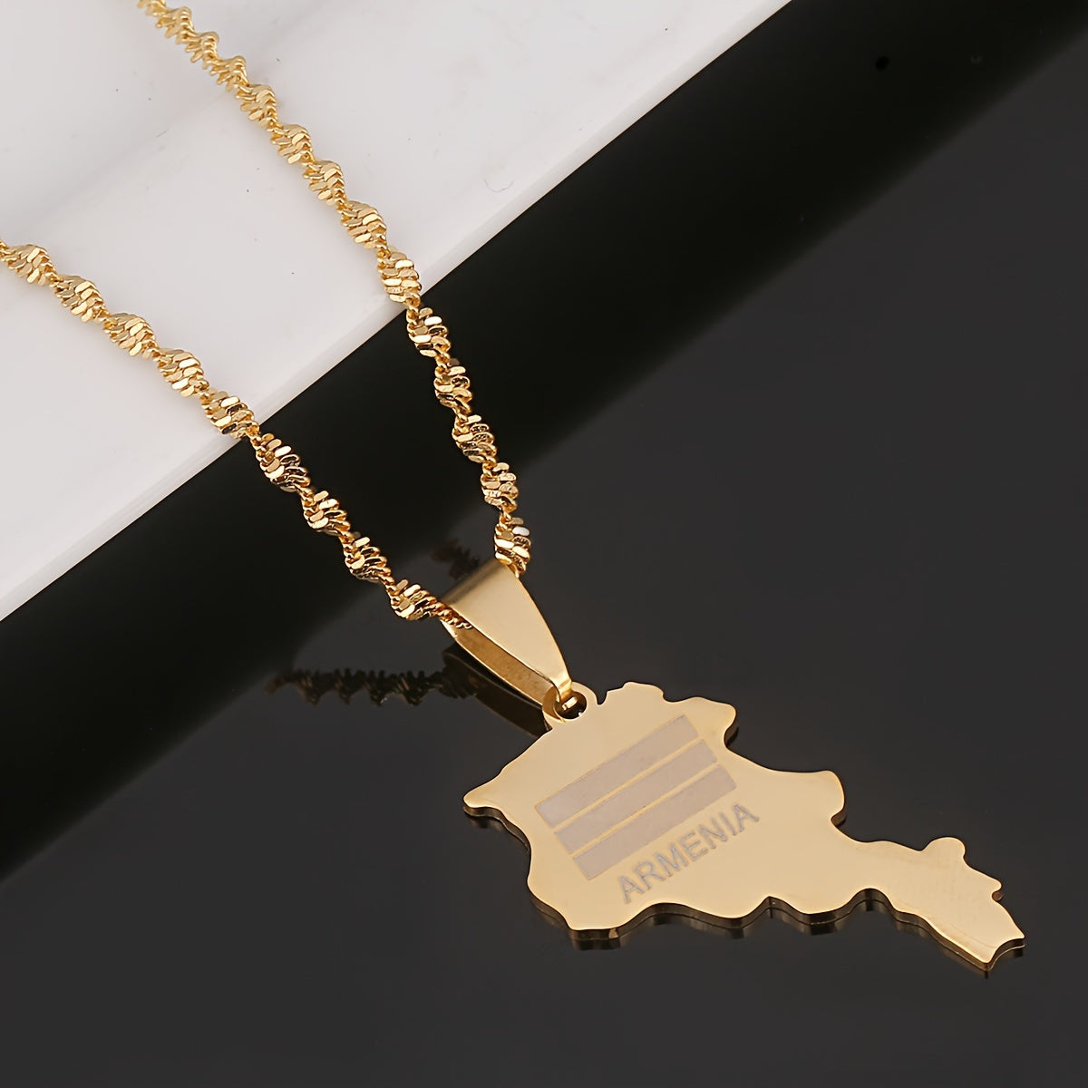 Gold-Tone Stainless Steel Armenia Pendant Necklace Ethnic Charm Unisex Jewelry