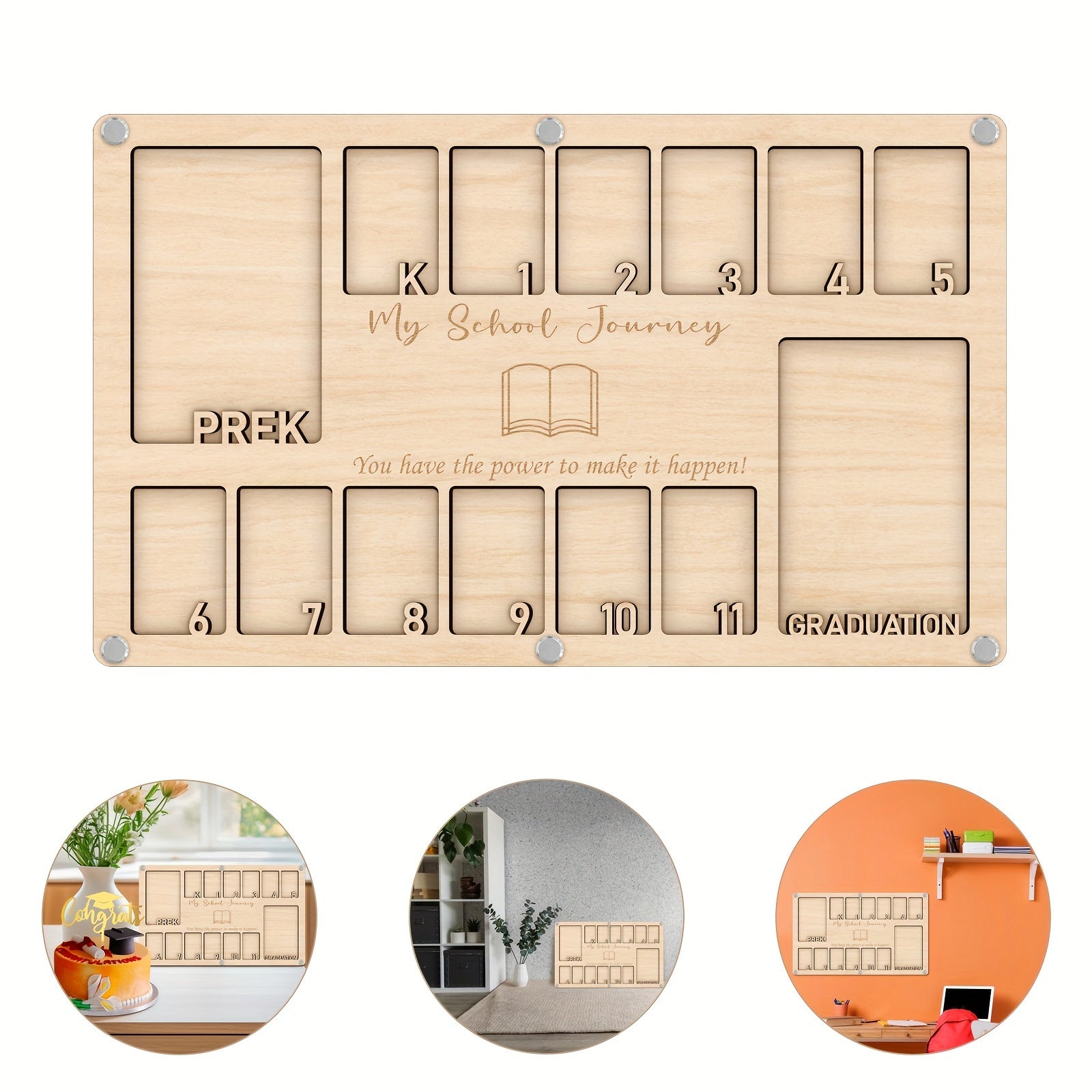 Wooden Memory Board Photo Frame for Pre-K to Graduation Kids and Teens