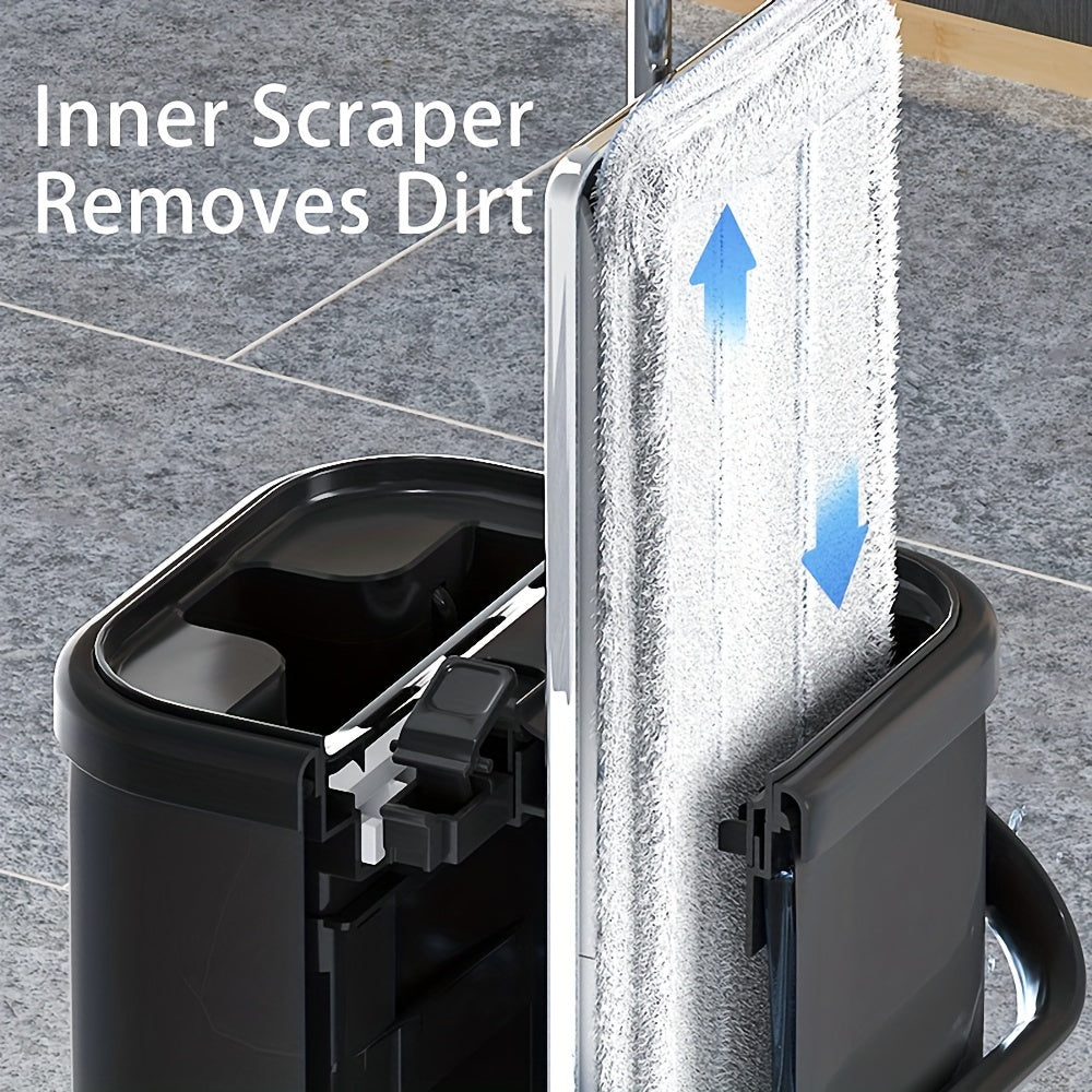 Stainless Steel Flat Mop and Bucket Set with Microfiber Head for Dry Wet Cleaning