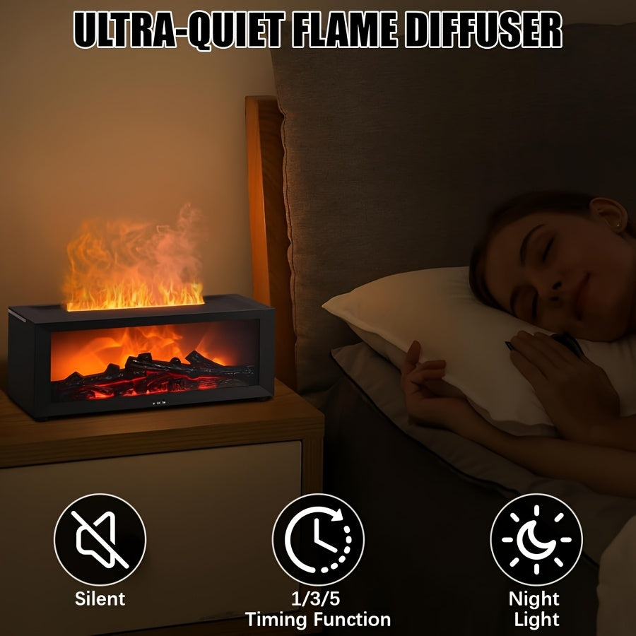 Yoqimli olov effektiga ega Flame Electric Aroma Diffuser - 7 rangli LED, avtomatik o'chirish timeri, USB quvvatlangan asosiy yog' diffuzori uy, ofis, yotoqxona dam olish, aromaterapiya uchun