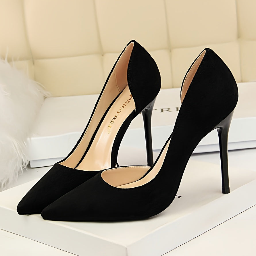 Women's Black Stiletto Heels Pointed Toe Ultra-High Thin Heel Dress Shoes