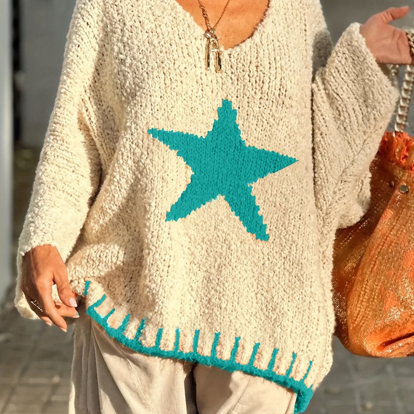 Women's Plus Size Oversized V-Neck Sweater Lightweight Ribbed Pullover