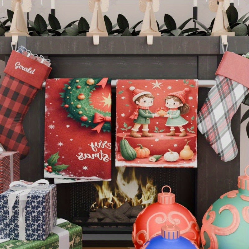 Set of 2 Christmas Kitchen Towels 18x26 Soft Festive Holiday Decor