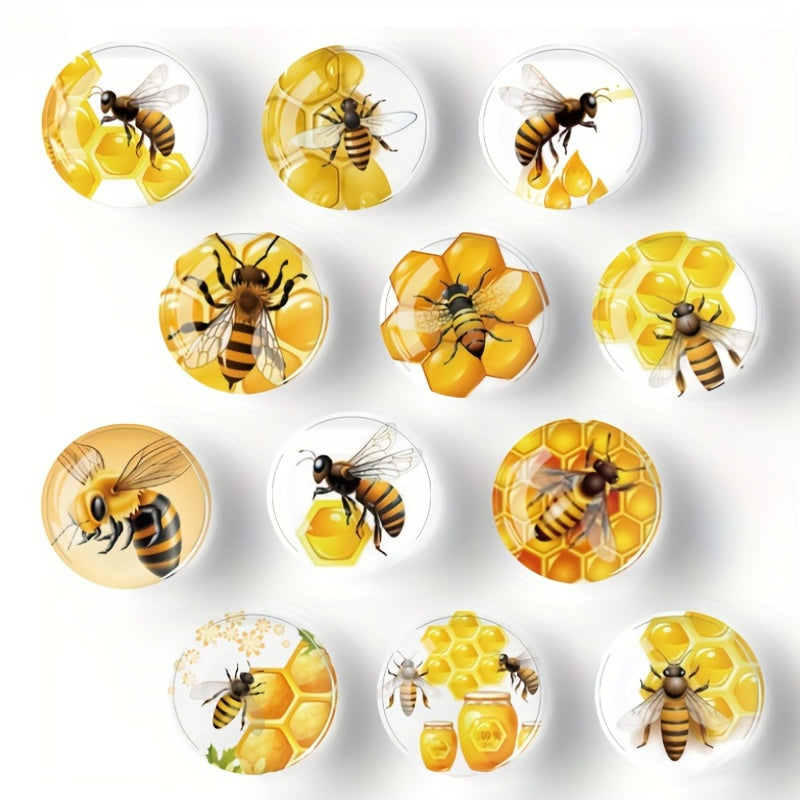Glass Bee and Ocean Refrigerator Magnets Set of 12 Circular Stickers for Kitchen and Office Decor