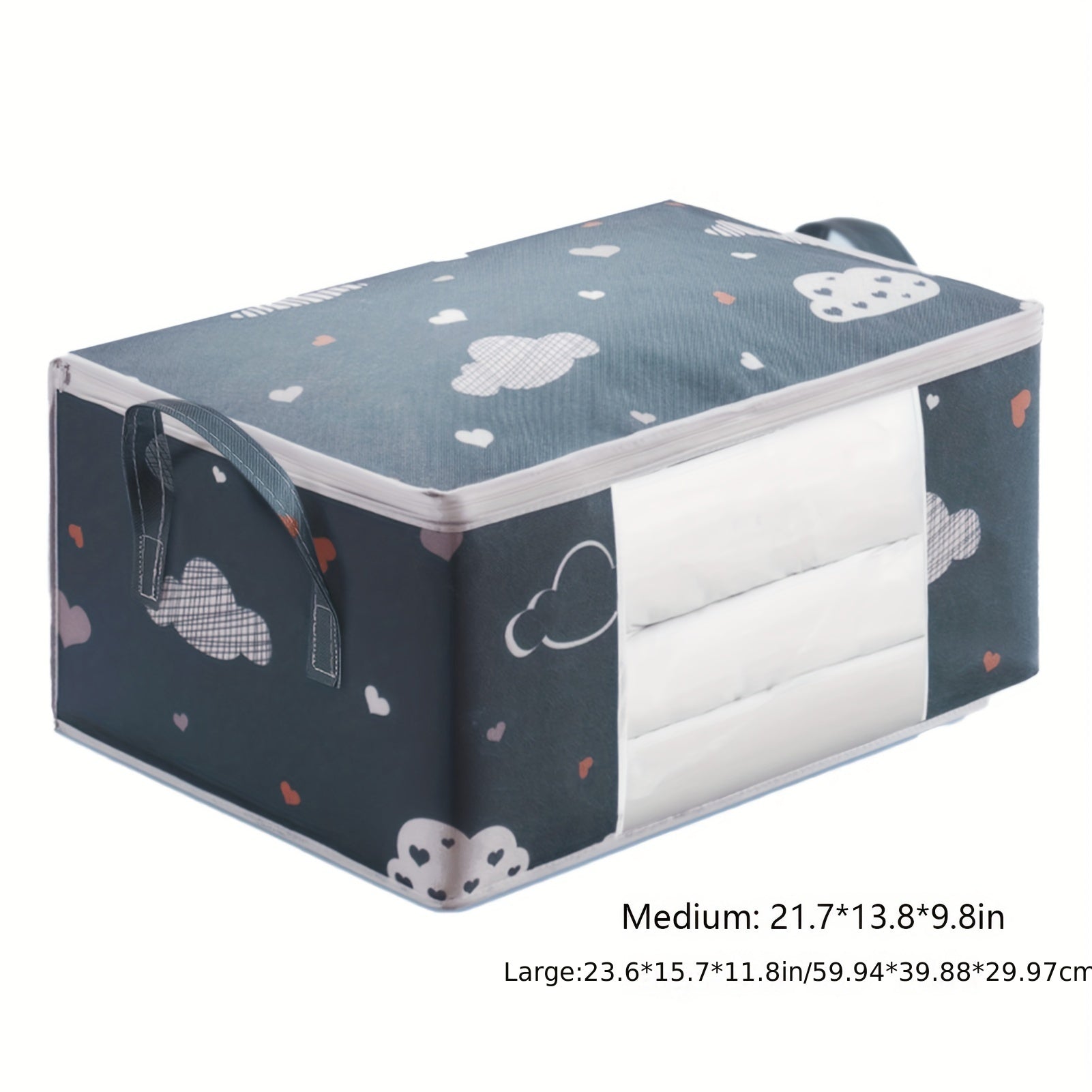 Clothes Storage Bag with Handle Foldable Durable Zipper Transparent Window for Bedding