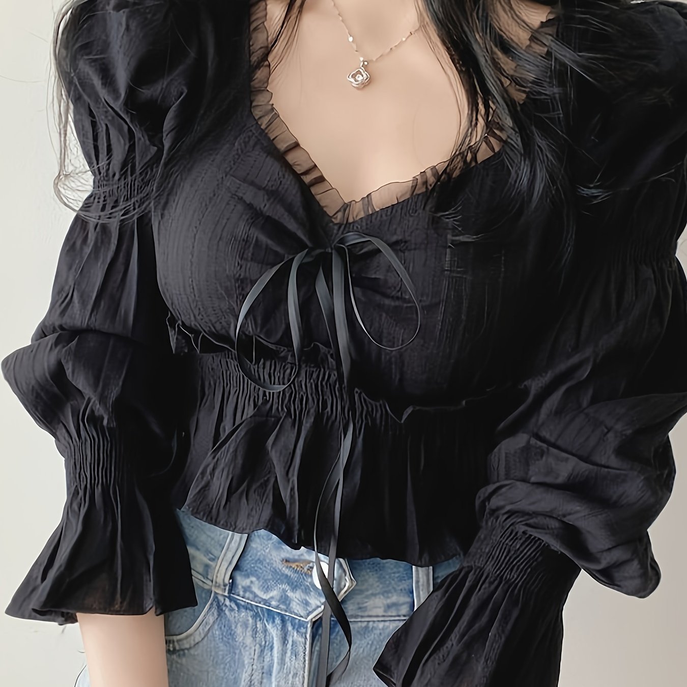 Women's White Cotton Shirt with Square Collar Long Sleeve Spring Autumn Casual