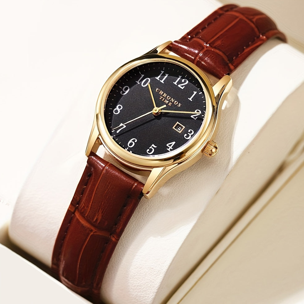 Women's Elegant Watch Faux Leather Strap Calendar Automatic Quartz Digital Sleek Design