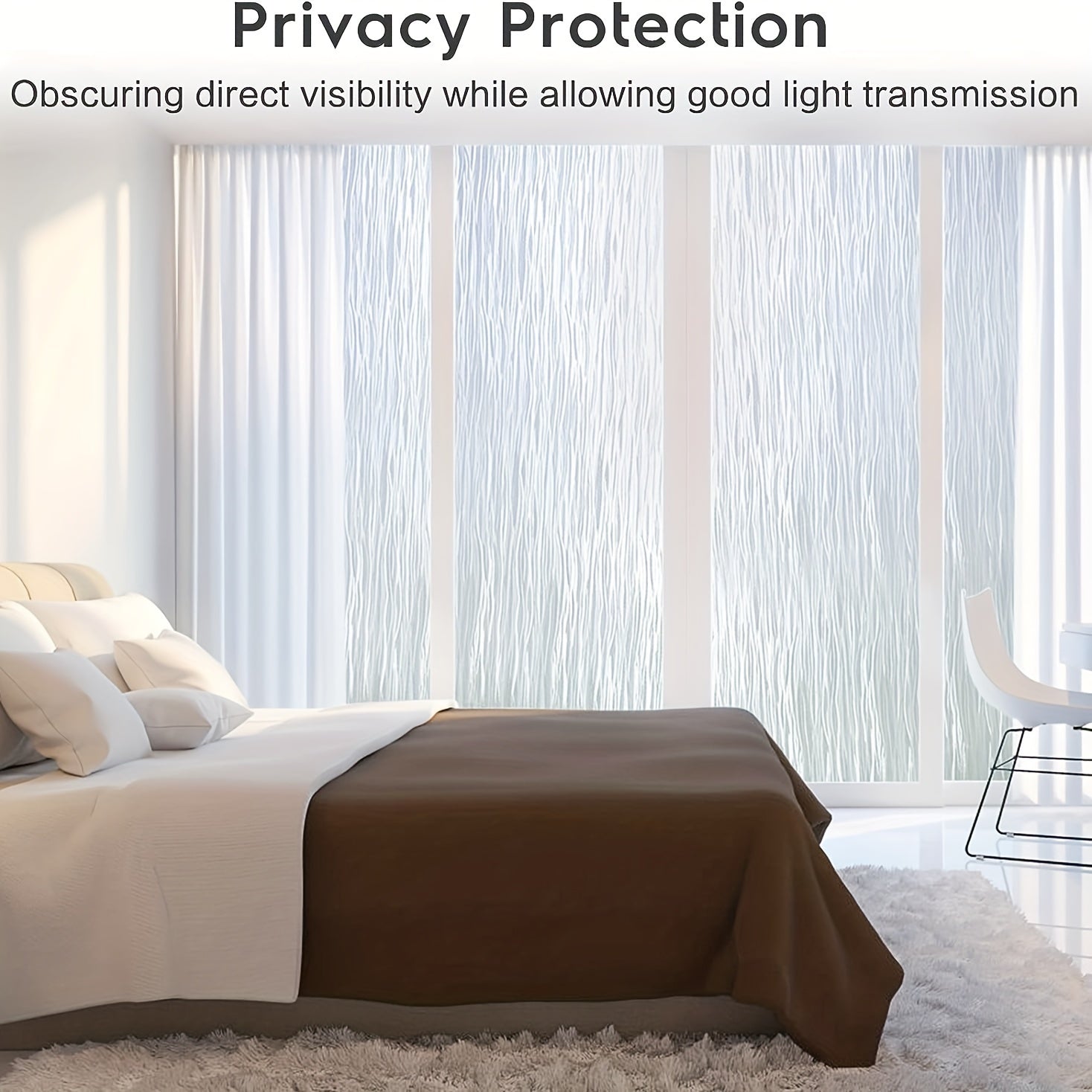 Frosted Glass Window Film Removable Vinyl UV Blocking Cling for Home Bathroom Living Room