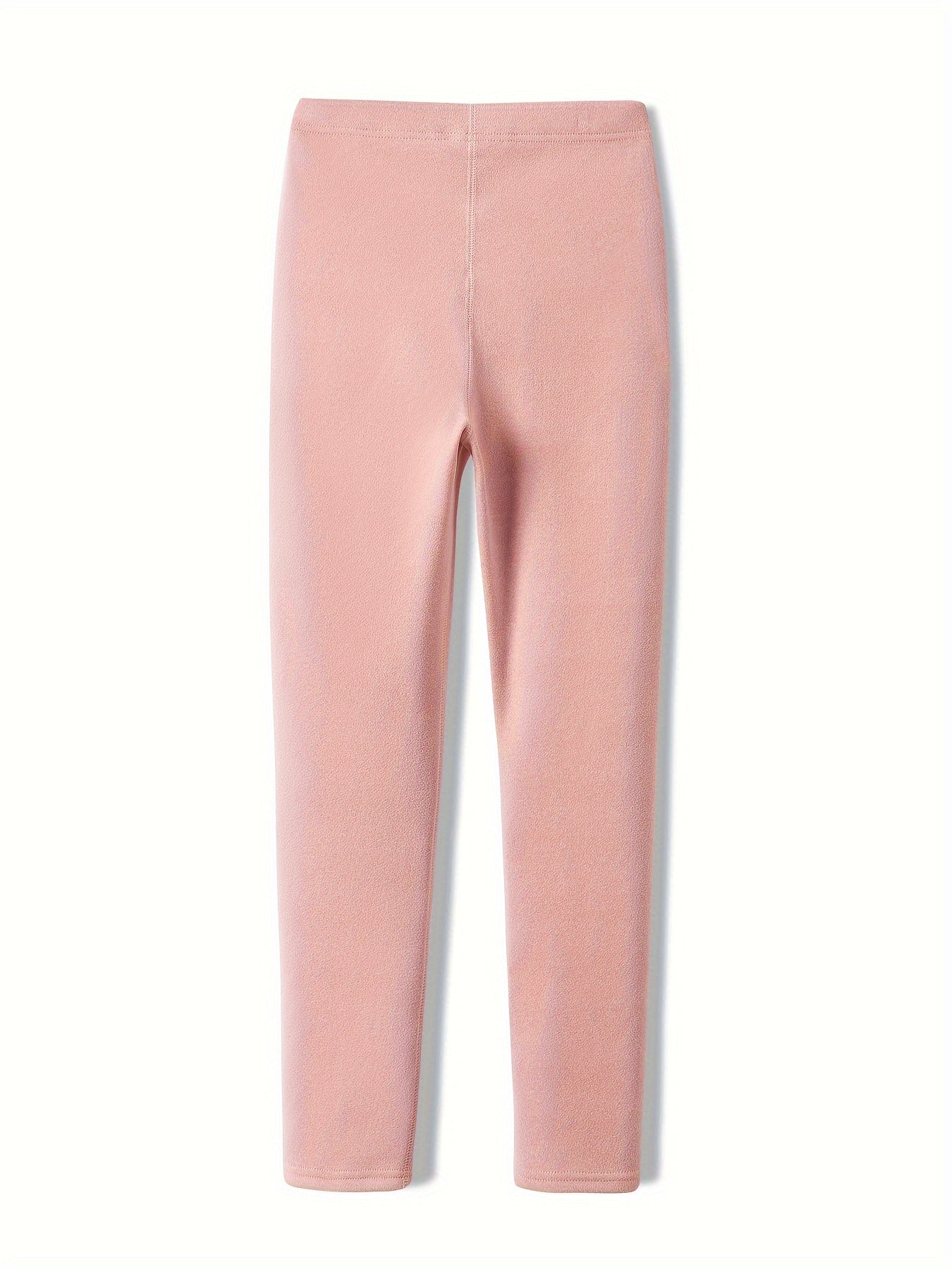 Women's Fleece-Lined High Waist Leggings in Pink and Beige for Autumn Winter Tummy Control Butt Lift Workout