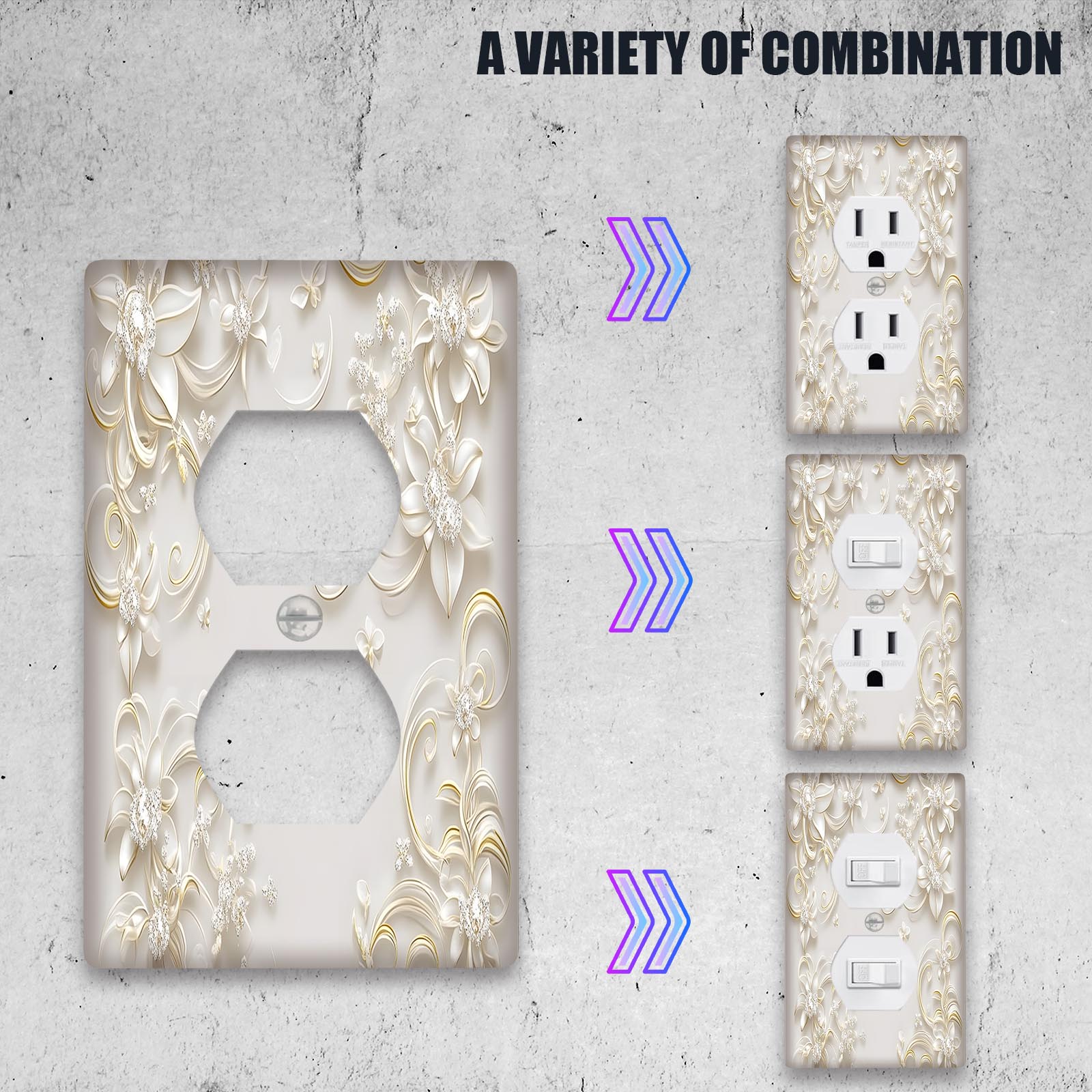 3D Gullaydosh Oltin Oq Yoritgichni Oʻchirish Paneli Kichik Uslubda, Elektr energiyasi talab qilinmaydi, hammom va yotoq xonasi uchun