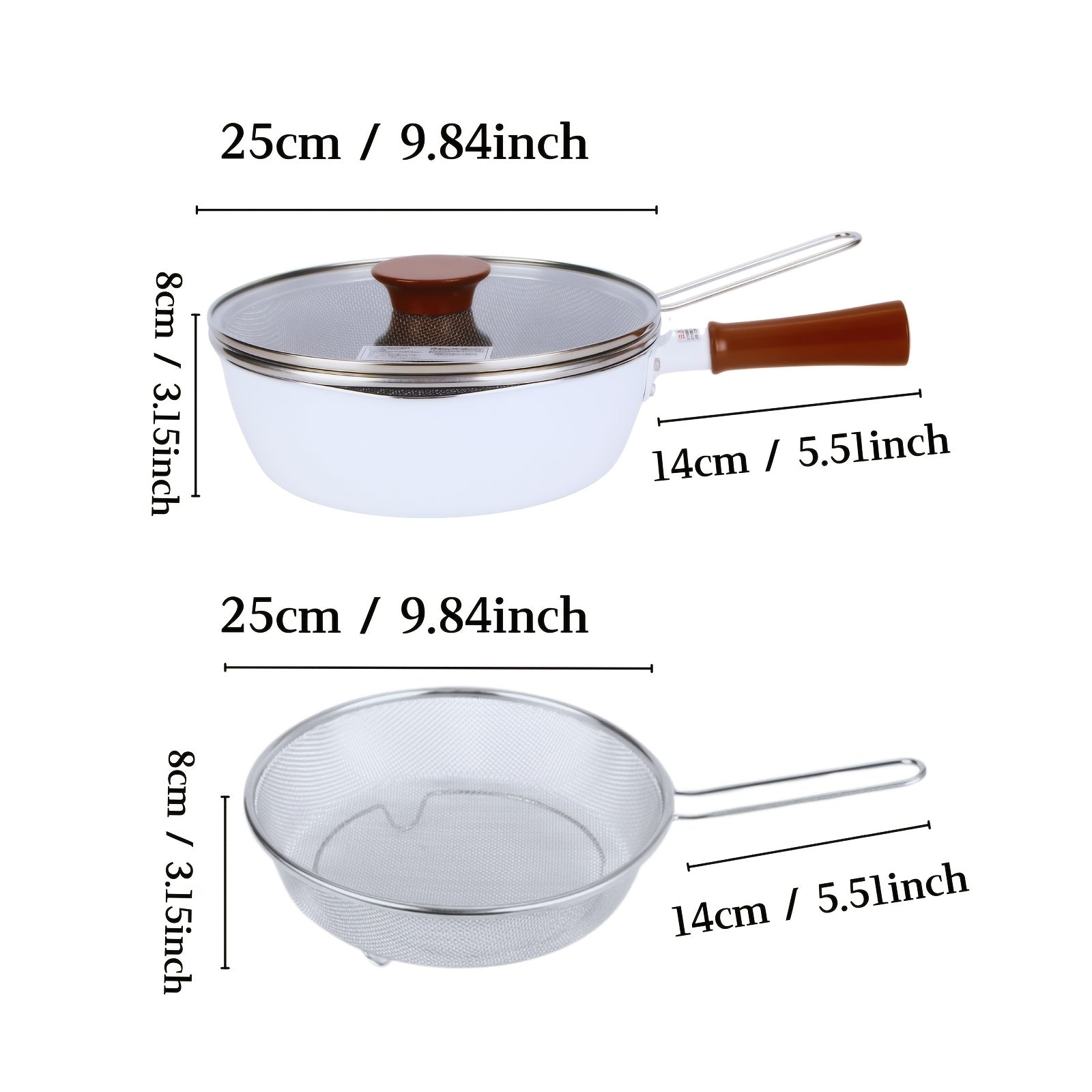 Stainless Steel Fry Pan with Strainer and Lid for Tempura and Fries