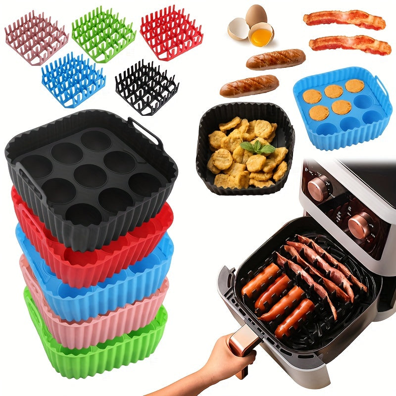 Square Air Fryer Silicone Set with Bacon Rack Cake Mold and Pan for 7QT+