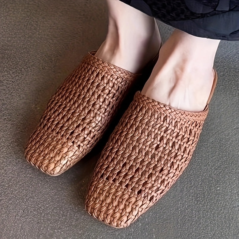 Women's Woven Cut-Out Slip-On Mules Summer Shoes Flat Shoes