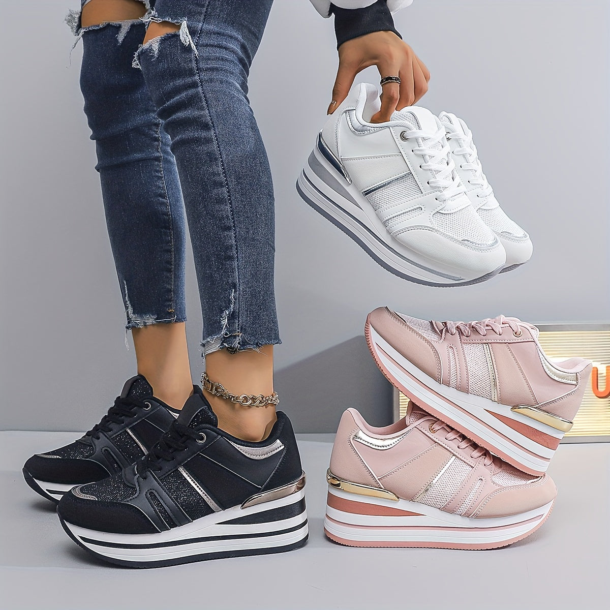 Women's Wedge Platform Sneakers, Running Shoes, Spring Autumn Casual