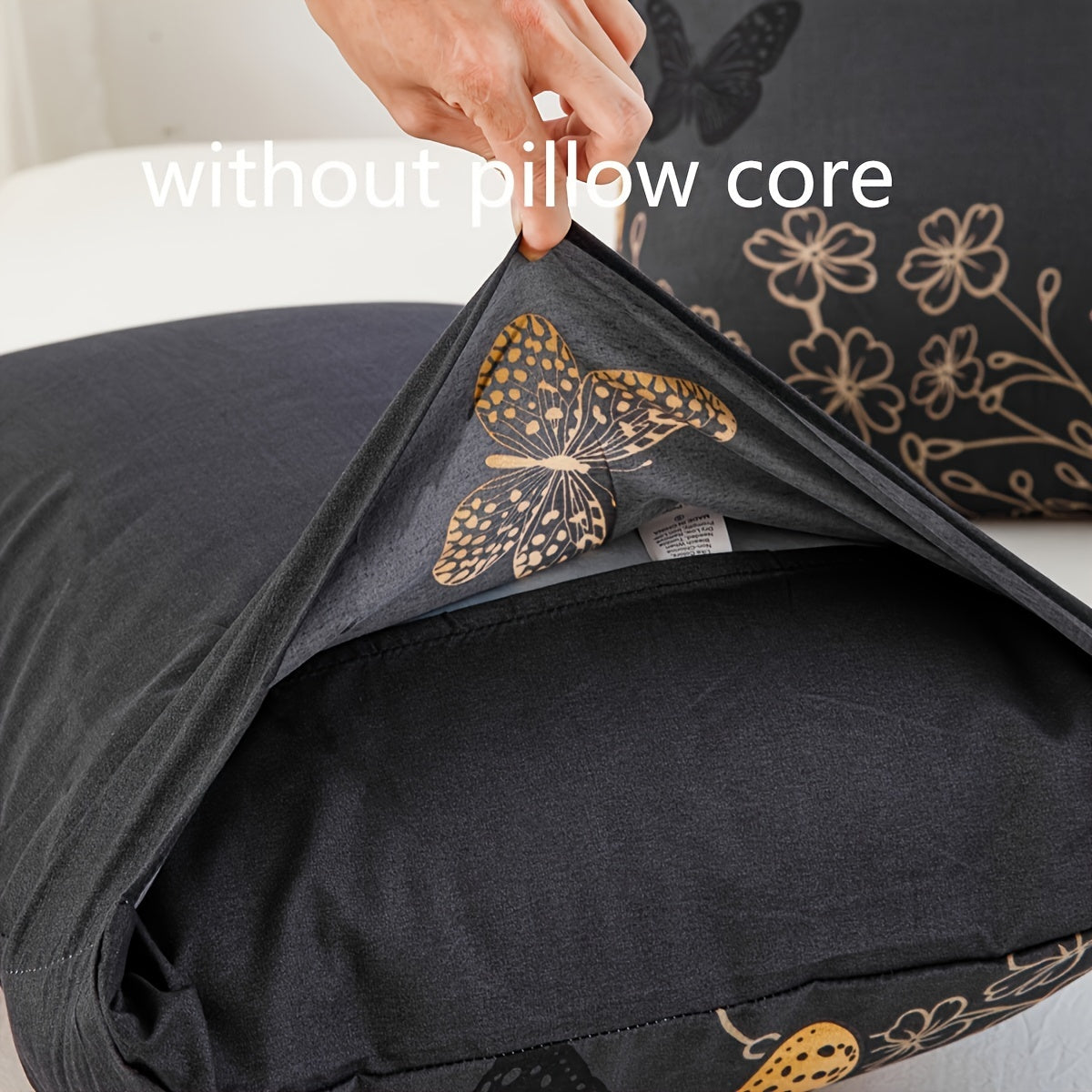 Golden Butterfly Print Polyester Pillow Covers Set Soft Cozy Bed Decor Multiple Sizes