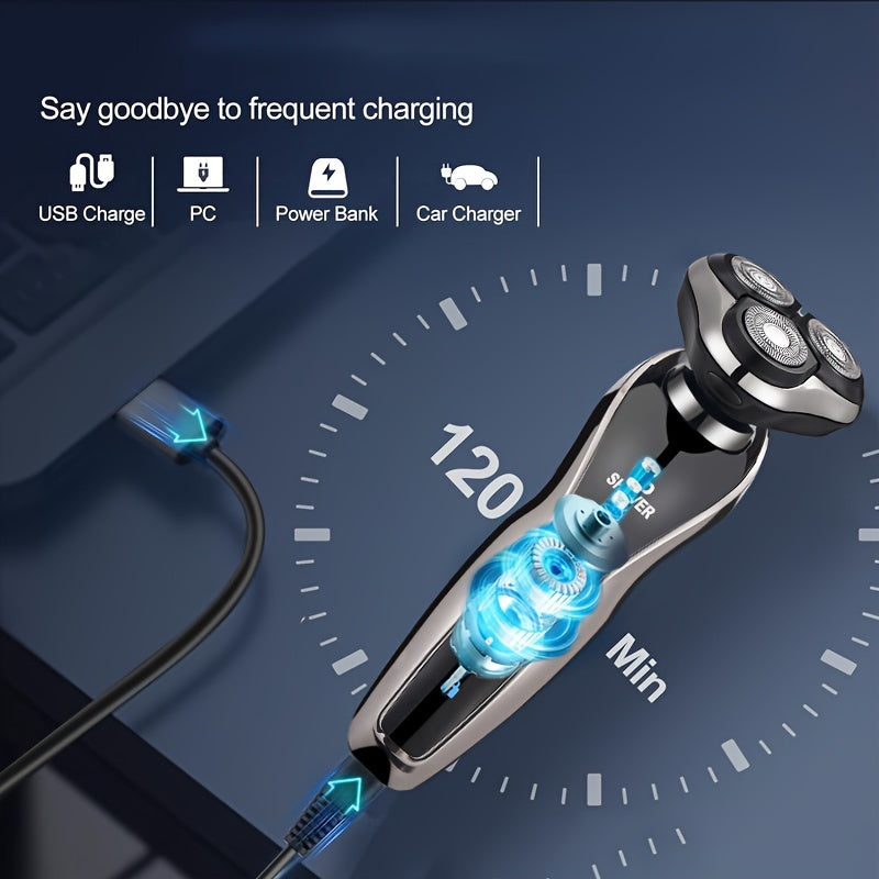 Electric Shaver USB Rechargeable 3D Floating Blade Stainless Steel Long Battery