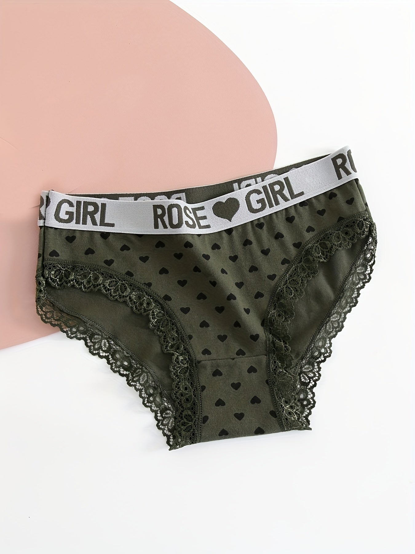 Women's Briefs 5-Pack Rose Heart Print Low-Rise Spandex Knit Underwear