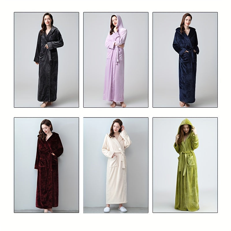 Koral Fleece Hamom Kiyim, Uzoq Yengli, Juftlik Usuli, Qopqoqli, Kuz va Qish Uchun