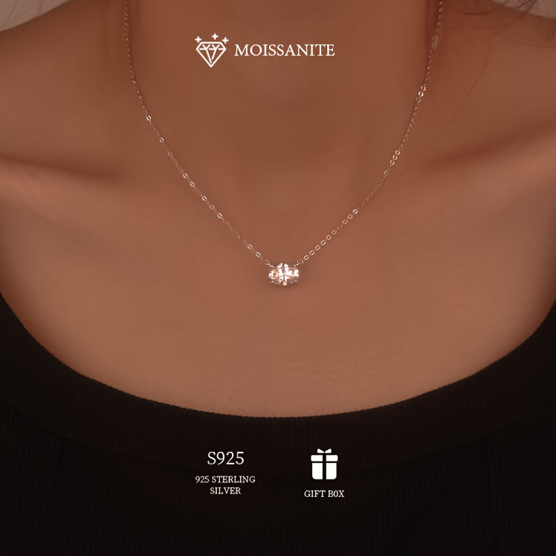 Sterling Silver Moissanite Oval Necklace 1ct 2ct 3ct Engagement Wedding Gift