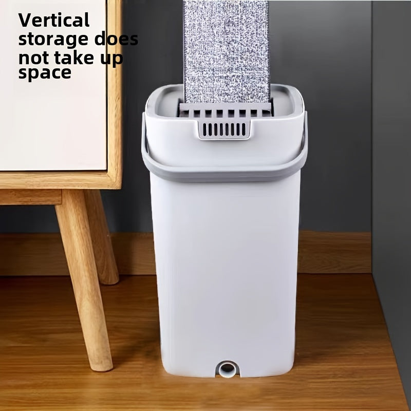 Set de fregona y cubo con mango ajustable para húmedo y seco, con paños de microfibra para suelos de madera dura y baldosas